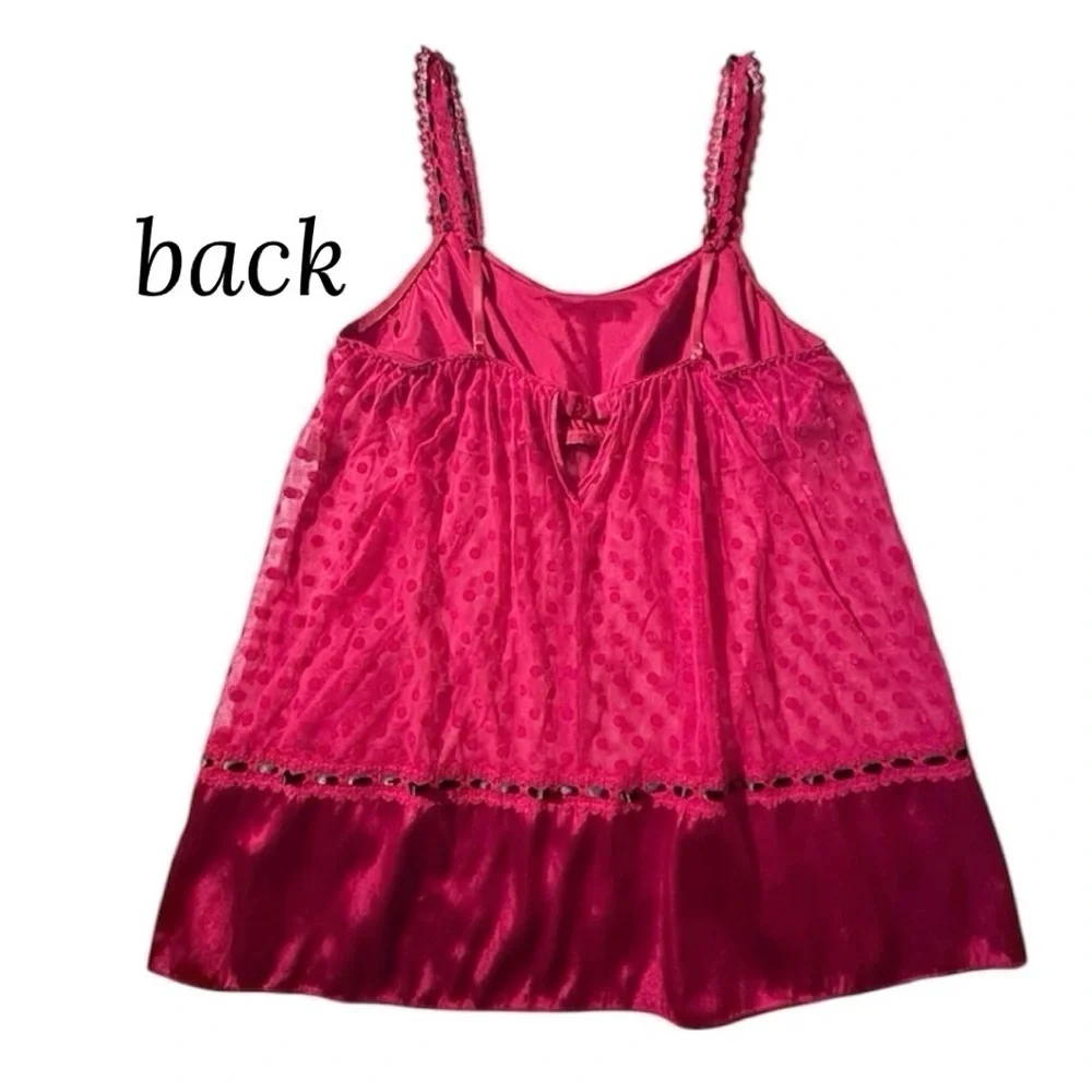LINEA DONATELLA Entice Me Red Dot Semi Sheer Chemise Lace Bra Cami Women's M